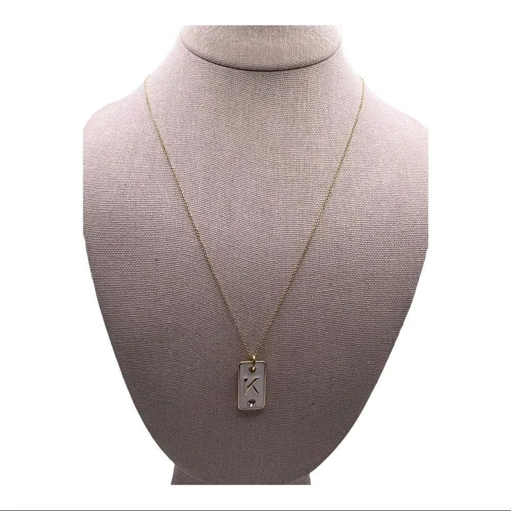 RACHEL Roy Gold-Tone Initial White Tag "K" Pendant Necklace 24" + 2" ext NWT